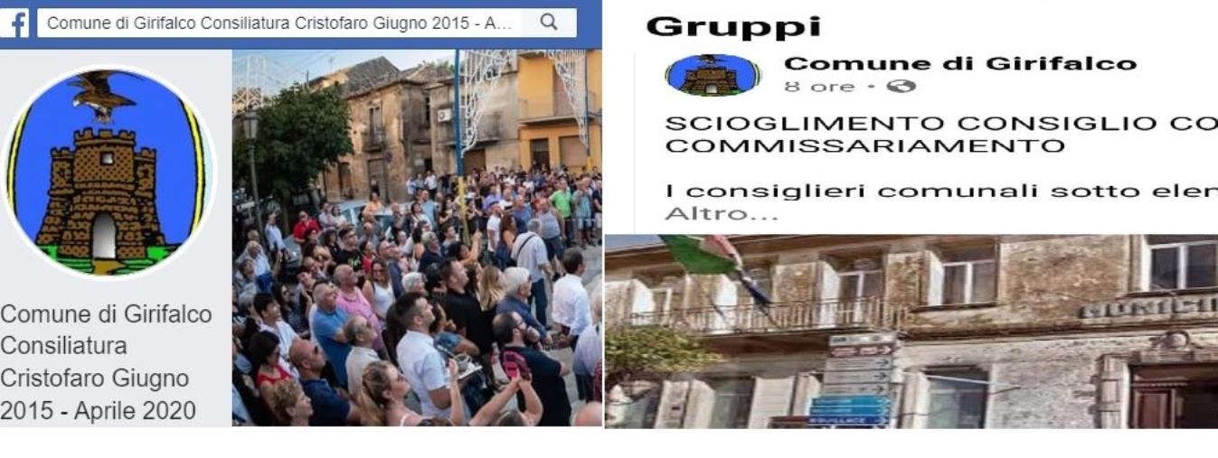 images Girifalco. Sulla pagina Facebook del Comune appare il nome dell'ex sindaco