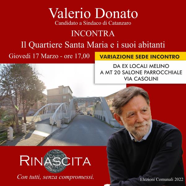 images Domani il candidato a sindaco Valerio Donato incontrerà i cittadini del quartiere Santa Maria di Catanzaro