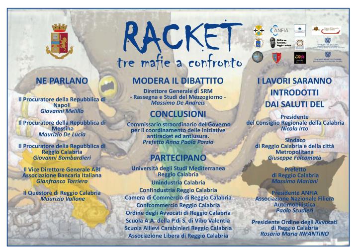 "Racket tre mafie a confronto", domani alle 17.30 a Reggio Calabria 