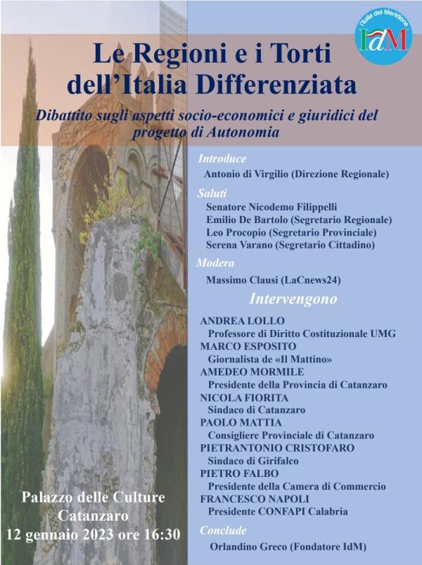 images “Le Regioni e i torti dell'Italia Differenziata”, incontro promosso a Catanzaro da ‘Italia del Meridione’ 