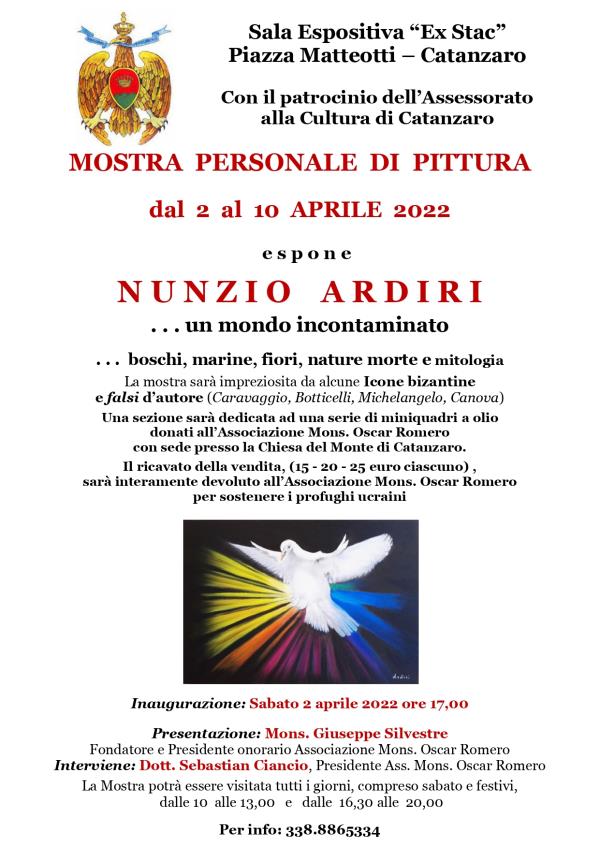 images Catanzaro, sabato all'Ex Stac inaugurazione della mostra Personale di Pittura di Nunzio Ardiri: il ricavato andrà ai profughi ucraini