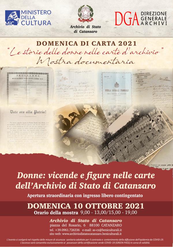 images Catanzaro. Si rinnova l'appuntamento con "Domenica di Carta", quest'anno con "Le storie delle donne nelle carte d’archivio"