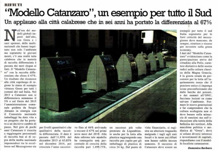 Il magazine nazionale "Cultura Identità" cita Catanzaro come "esempio virtuoso green per tutto il Sud"