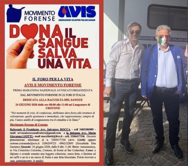 images “Un foro per la vita”, l'avv Rocca (MF)  ringrazia per la donazione del sangue  