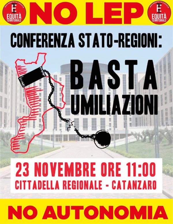 Conferenza Stato-Regioni in Calabria. Lunedì alla Cittadella la protesta del Movimento Equità Territoriale 