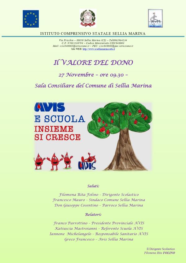 images Il valore del Dono: A Sellia Marina Avis e Scuola insieme per crescere.