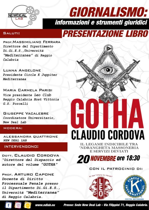 images “Gotha”, il libro di Claudio Cordova che ripercore il legame indicibile tra 'ndrangheta, massoneria e servizi deviati. Mercoledì dibattito nella sede di New Deal Lab di Reggio Calabria
