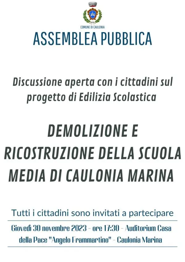 images A Caulonia un'assemblea pubblica per discutere la demolizione e ricostruzione della Scuola Media in marina