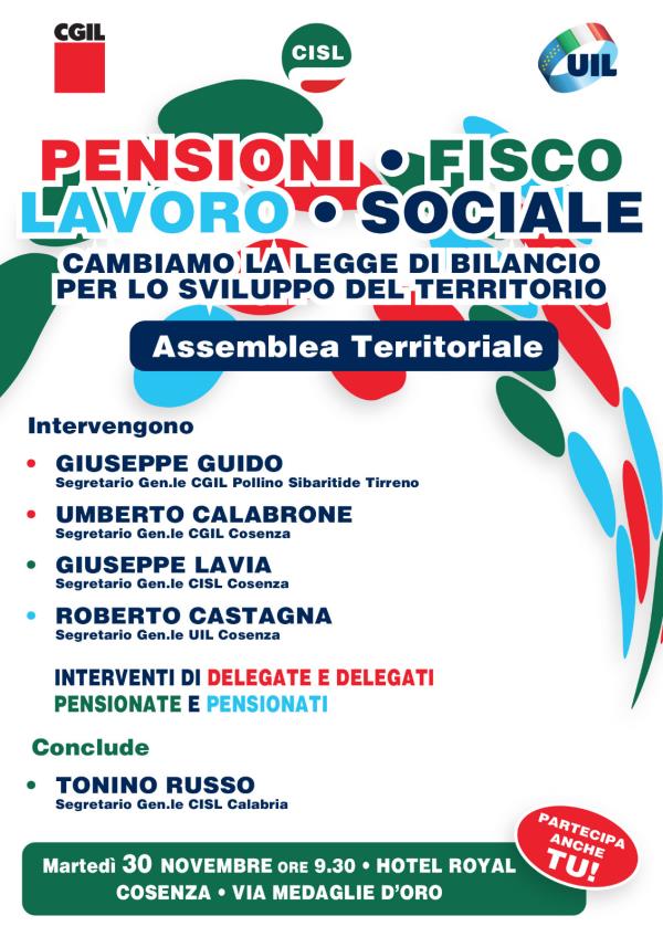 images “Cambiamo la legge di bilancio per lo sviluppo del territorio”, assemblea  di Cgil, Cisl e Uil a Cosenza 