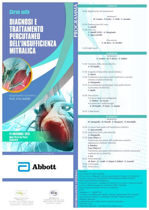 images Giovedì all’Hotel Perla del Porto a Lido, il corso di Indolfi su "Diagnosi e trattamento percutaneo dell’insufficienza mitralica”