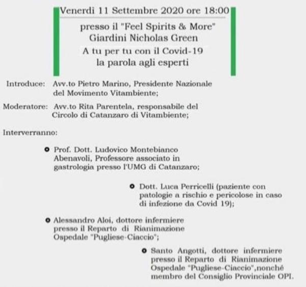 images "A tu per tu con il Covid19", gli esperti ne parleranno nell'incontro di Vitambiente al Feel di Catanzaro