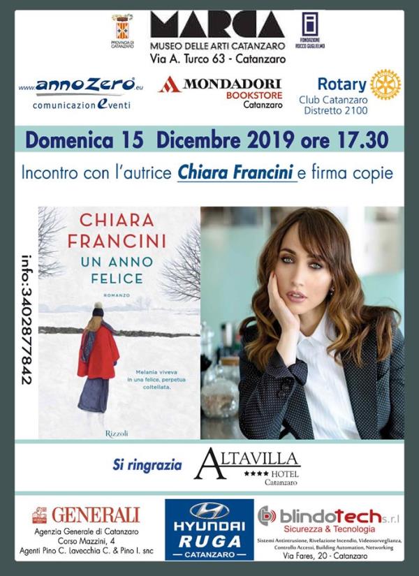 Domenica 15 dicembre alle 17.30 al Marca di Catanzaro l’attrice-scrittrice Chiara Francini presenta il suo libro “Un anno felice”