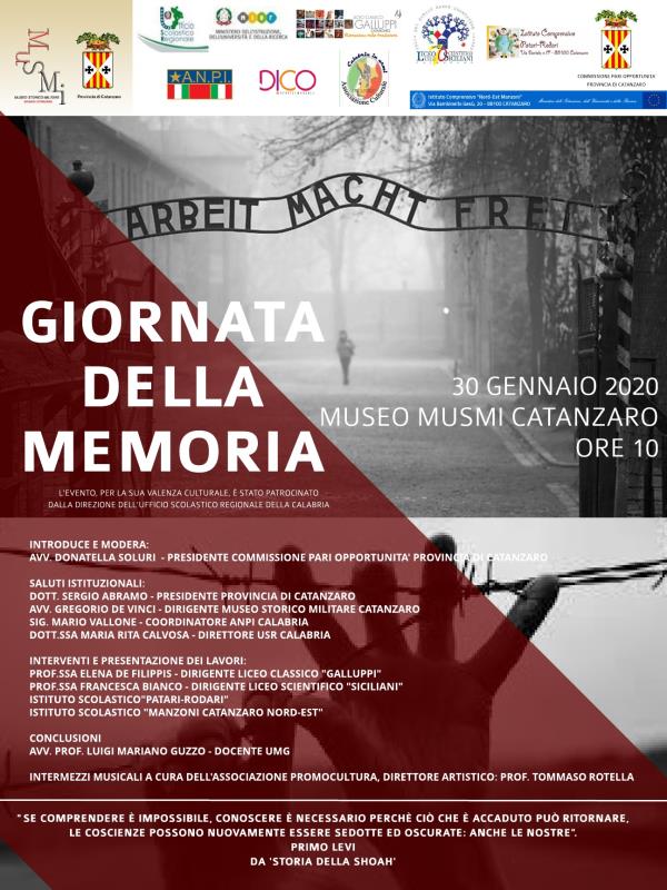 "Giornata della memoria": domani al Musmi l'iniziativa organizzata dalla Provincia di Catanzaro