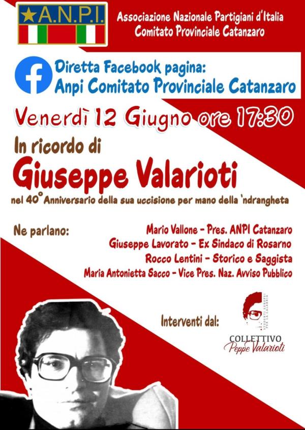 images Quarant'anni fa l'uccisione Giuseppe Valarioti. ANPI Catanzaro lo ricorda con un'iniziativa online