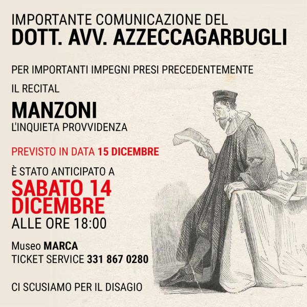 Poiesis 2019/2020 del Teatro di Calabria, la prima sabato al Marca è su "Manzoni, l'inquieta provvidenza"