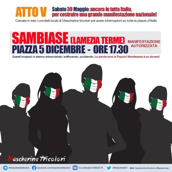 images Anche a Lamezia Terme la protesta delle Mascherine Tricolori. Il 30 maggio in piazza per il quinto sabato  