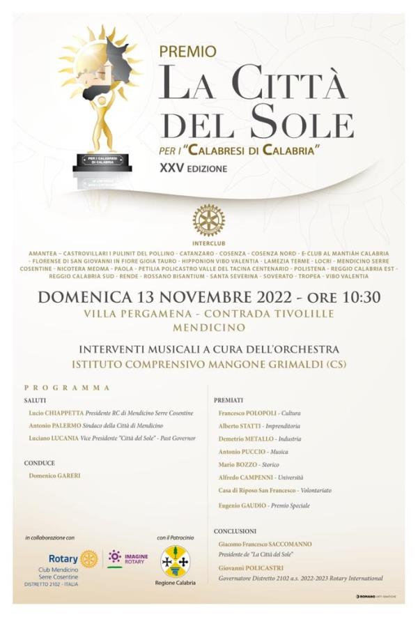 images A Mendicino la XXV edizione del premio "La città del Sole" 