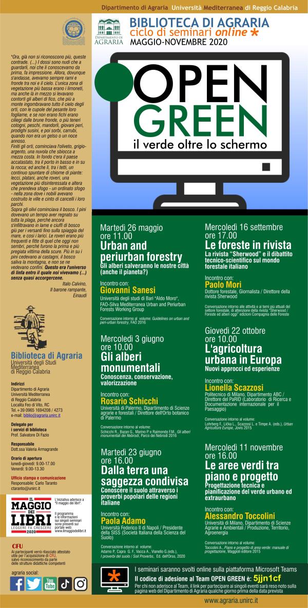 images Al via domani “Open green: il verde oltre lo schermo”, il ciclo di seminari della Biblioteca di Agraria dell'università Mediterranea di Reggio Calabria