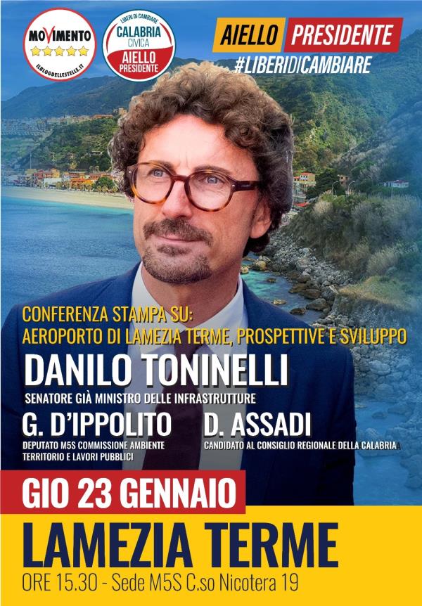 images “Aeroporto di Lamezia Terme, prospettive e sviluppo”, l'ex ministro Toninelli giovedì all'incontro del Movimento 5 stelle