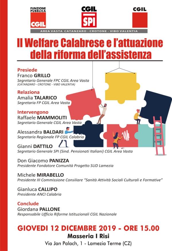 Oggi con la Cgil, a Lamezia Terme, si parla di Welfare calabrese e attuazione della riforma dell'assistenza