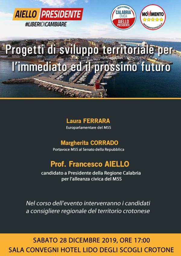 “Progetti di sviluppo per l'immediato ed il prossimo futuro", a Crotone dibattito a più voci con Francesco Aiello (M5S)