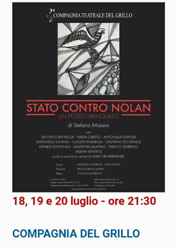 Al Teatro Del Grillo di Soverato, la Compagnia Teatrale Del Grillo chiude la stagione con “Stato contro Nolan - un posto tranquillo”
