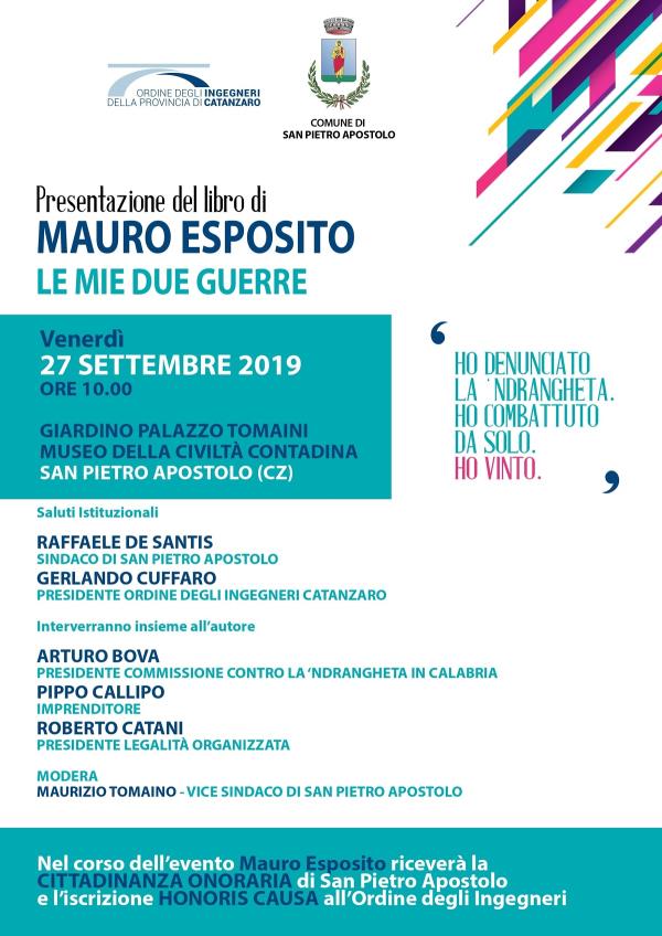 A San Pietro Apostolo la presentazione del libro "Le mie due guerre" del testimone di giustizia Mauro Esposito