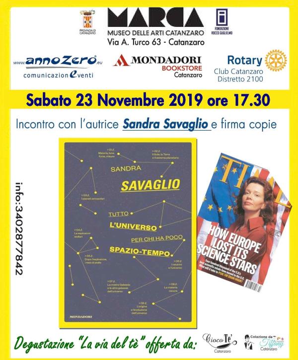 Sabato al Marca la presentazione del libro di Sandra Savaglio “Tutto L’Universo per chi ha poco Spazio-Tempo”