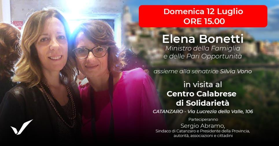 Vono (Iv): "Il ministro Elena Bonetti in visita domenica al Centro calabrese di solidarietà "