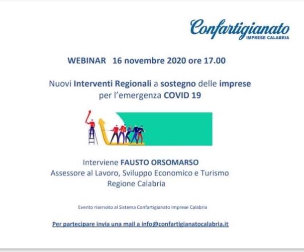 images Domani webinar di Confartigianato sul “Riapri Calabria2”: ci sarà l'assessore regionale Orsomarso