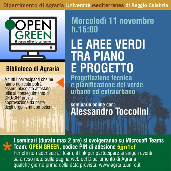 images Il prof. Toccolini chiude il ciclo 'Open Green' della Biblioteca di Agraria all'UniRC con un seminario online su “Le aree verdi tra piano e progetto”