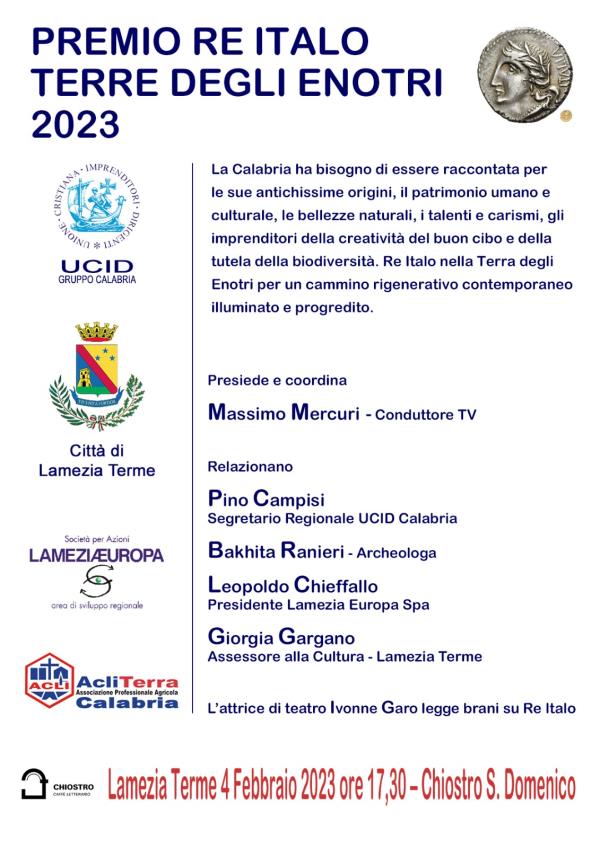 images Il 4 Febbraio a Lamezia Terme il Premio Re Italo Terre degli Enotri 2023
