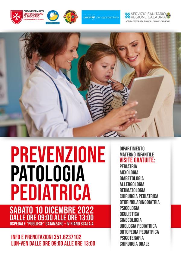 Catanzaro, prevenzione patologica pediatrica: visite gratuite al “Pugliese-Ciaccio”