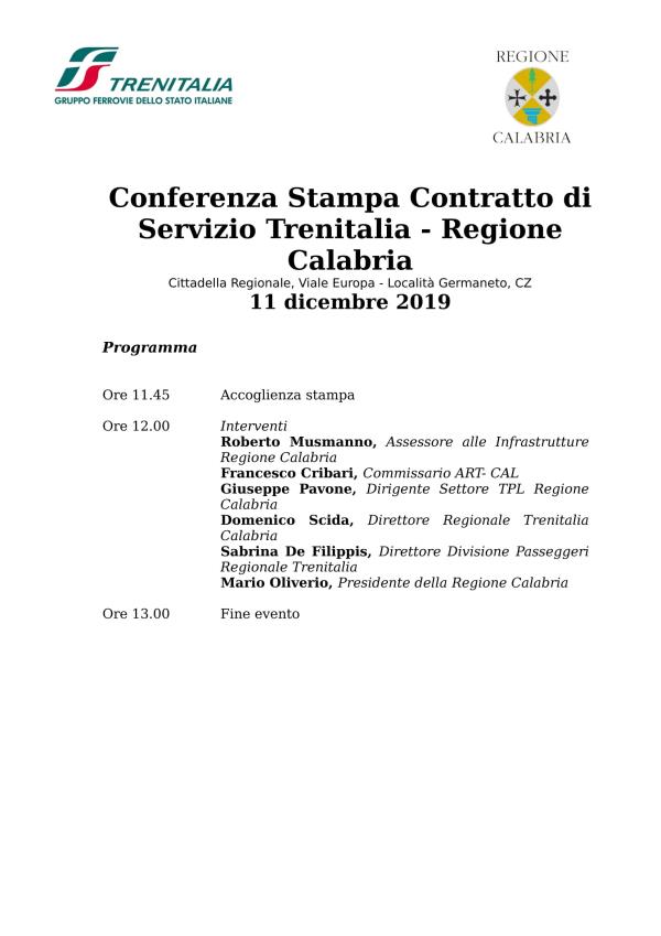 Contratto di Servizio Trenitalia-Regione Calabria, domani la presentazione in Cittadella  