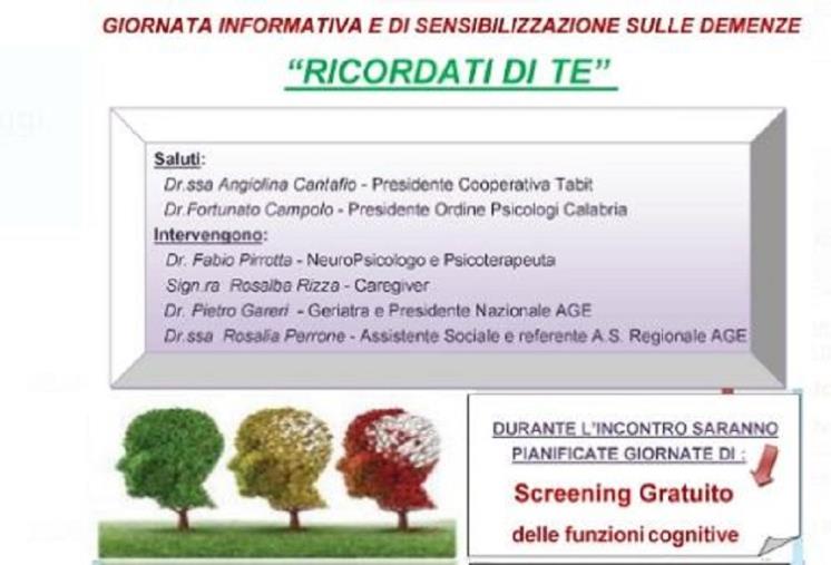 "Ricordati di te", domani l'incontro informativo e di sensibilizzazione sulle demenze