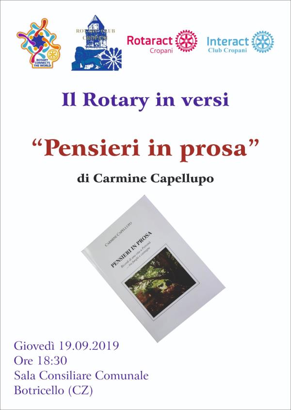 Il Rotary Club Cropani presenta "Pensieri in prosa" di Carmine Capellupo
