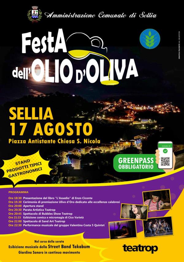 images Il “Sellia Young Festival” continua la “Sagra dell’olio d’oliva”. Appuntamento martedì 17 agosto a partire dalle 18.30