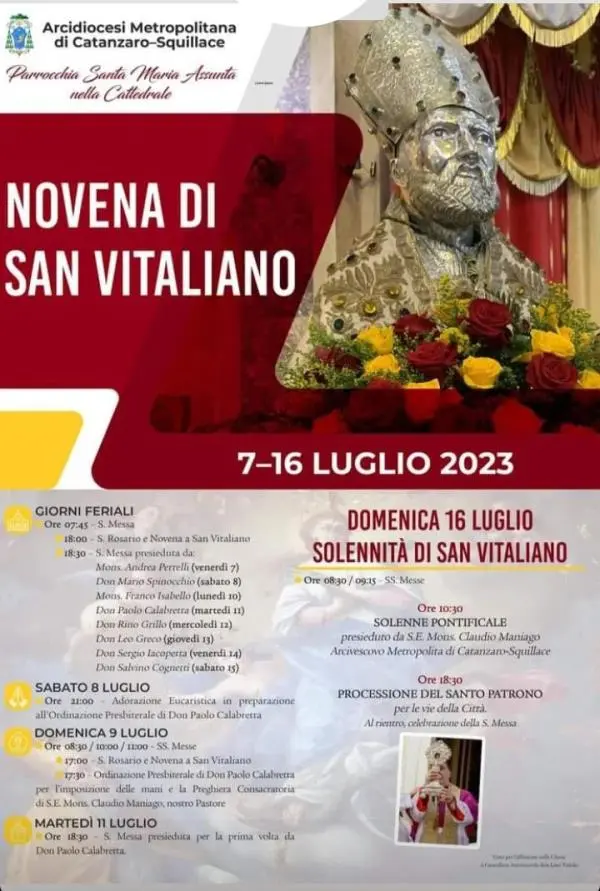 images Catanzaro, il 7 luglio ha inizio la novena in onore del Patrono San Vitaliano 