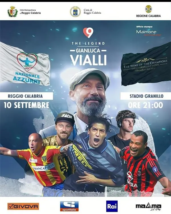 Sunday, September 10, Reggio Calabria, on stage “The Legend of Gianluca Vialli”.