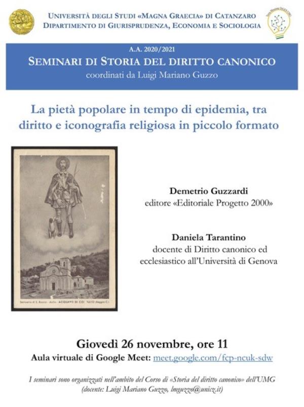 images Umg di Catanzaro. Partiti oggi i seminari online di Storia del diritto canonico