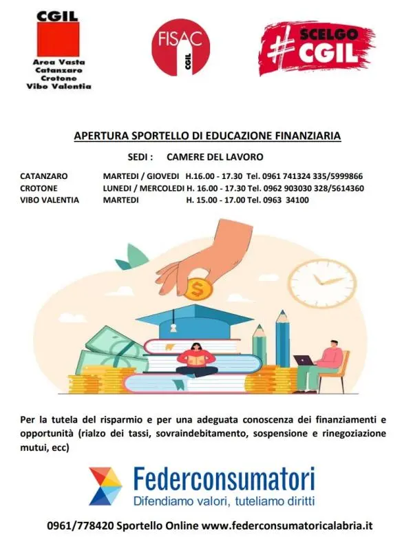 images Nasce lo Sportello di Educazione Finanziaria: sarà attivo presso le sedi delle Camere del Lavoro della CGIL situate nelle sedi Catanzaro, Crotone e Vibo Valentia