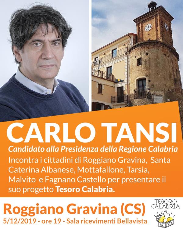 images Regionali. Carlo Tansi domani incontrerà i cittadini a Roggiano Gravina