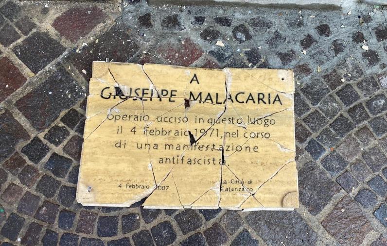images Catanzaro, mercoledì la targa in memoria di Malacaria verrà restituita alla città