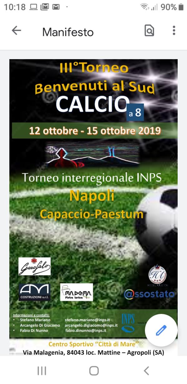 images La squadra di calcio a 8 della Direzione regionale e provinciale INPS oggi a Paestum per difendere il titolo