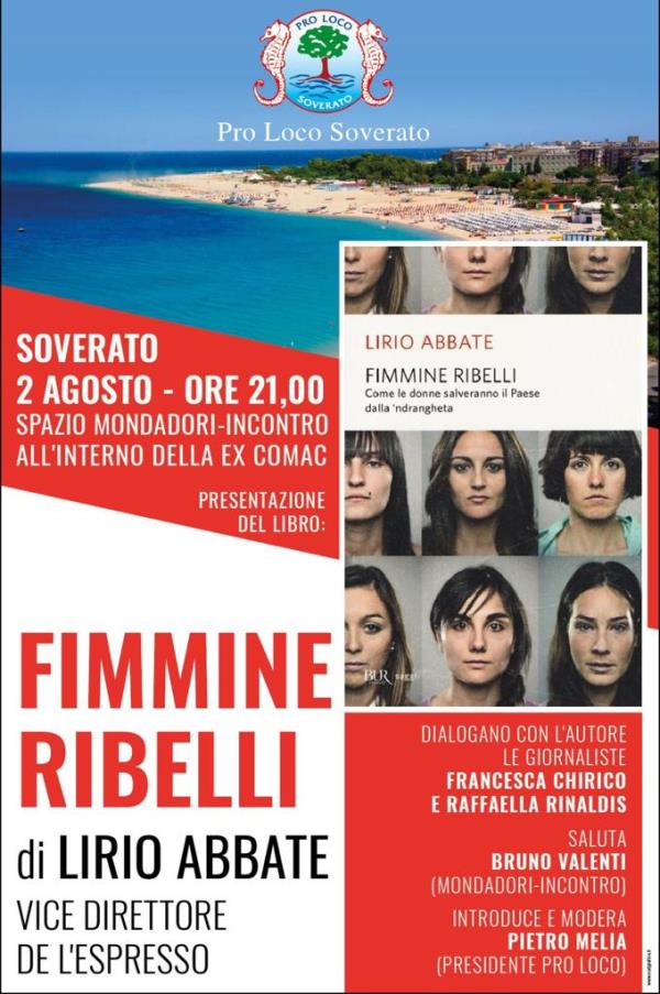 "Fimmine Ribelli", stasera a Soverato la presentazione del libro di Lirio Abbate