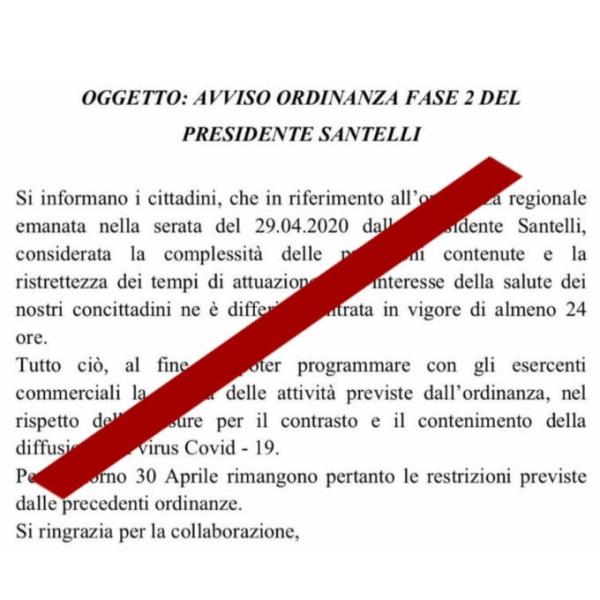 images Fase 2: "Nessuna sospensione dell'ordinanza". La presidente Santelli smentisce la fake news