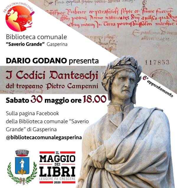 images #maggiodeilibri2020. Sabato sulla pagina Facebook della biblioteca di Gasperina con la presentazione de "I codici danteschi del tropeano Pietro Campenni"