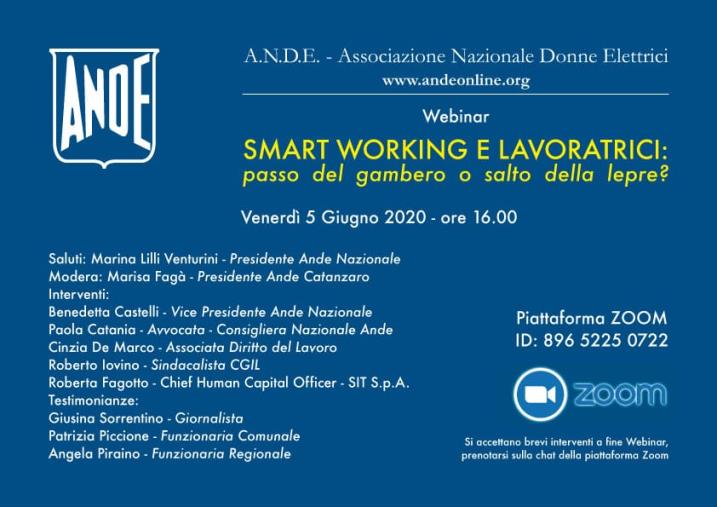 images “Smart working e lavoratrici: passo del gambero o salto della lepre?" nel webiner dell'Associazione nazionale Donne elettrici