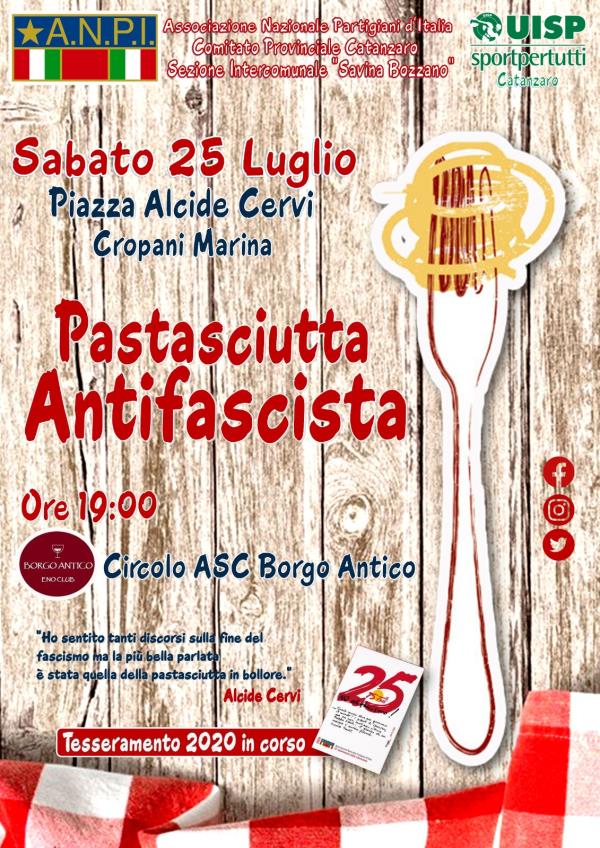 images "Pasta asciutta antifascista", torna l'iniziativa dell'Anpi. Cropani e Decollatura si preparano al 25 luglio