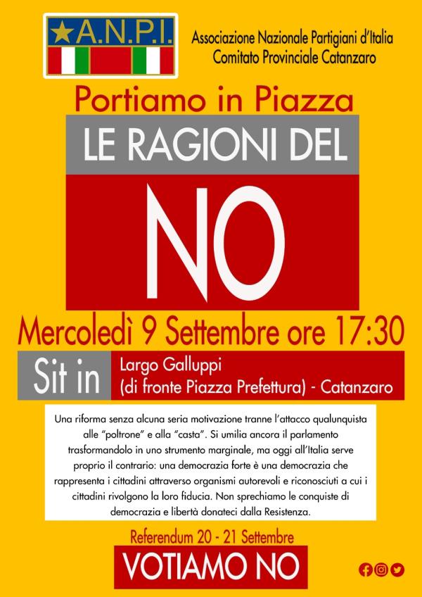 images "Sit in 9 settembre- Le ragioni del No": Mario Vallone (ANPI Catanzaro) motiva il perché dell'incontro previsto per mercoledì pomeriggio